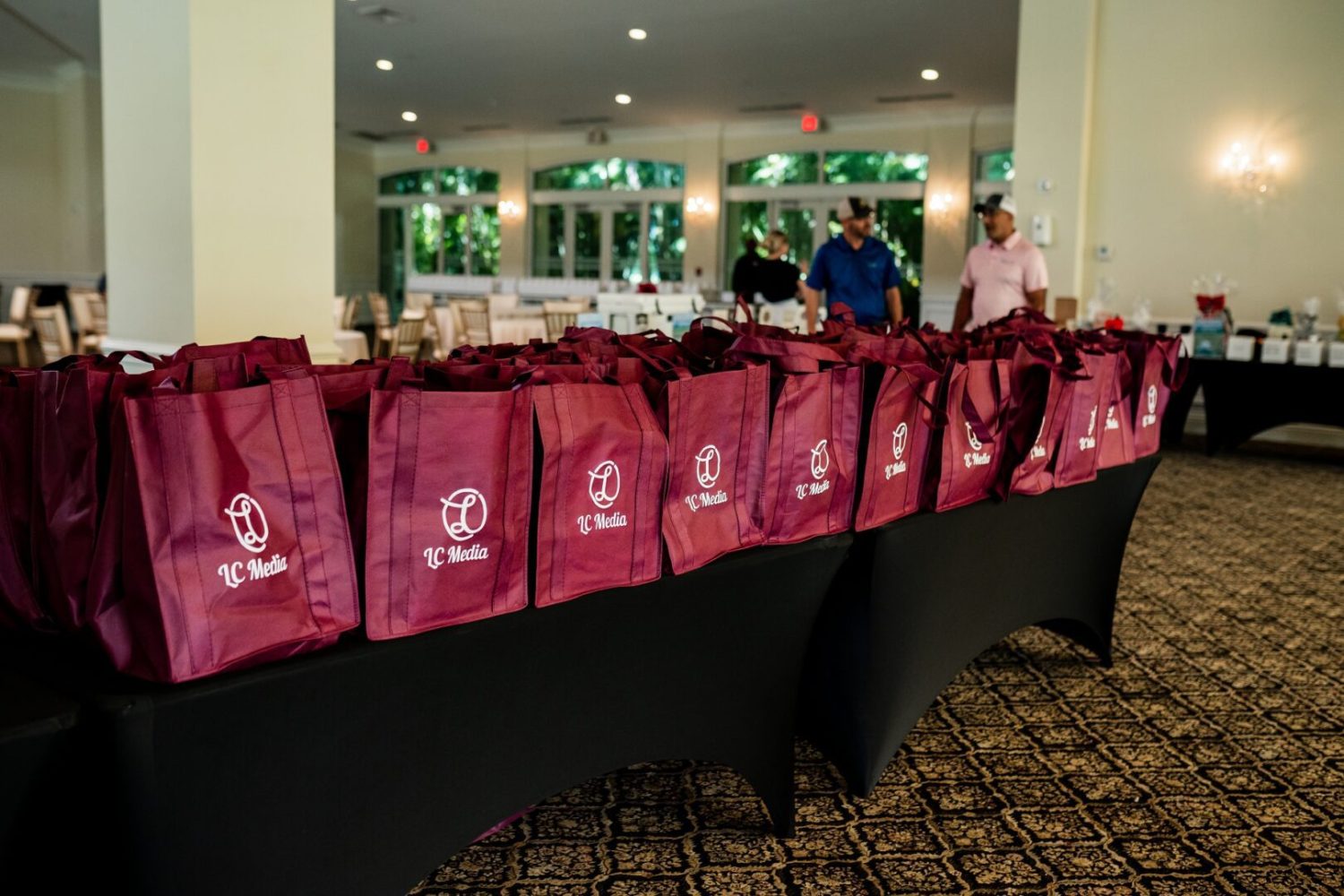 A table with many bags of food on it