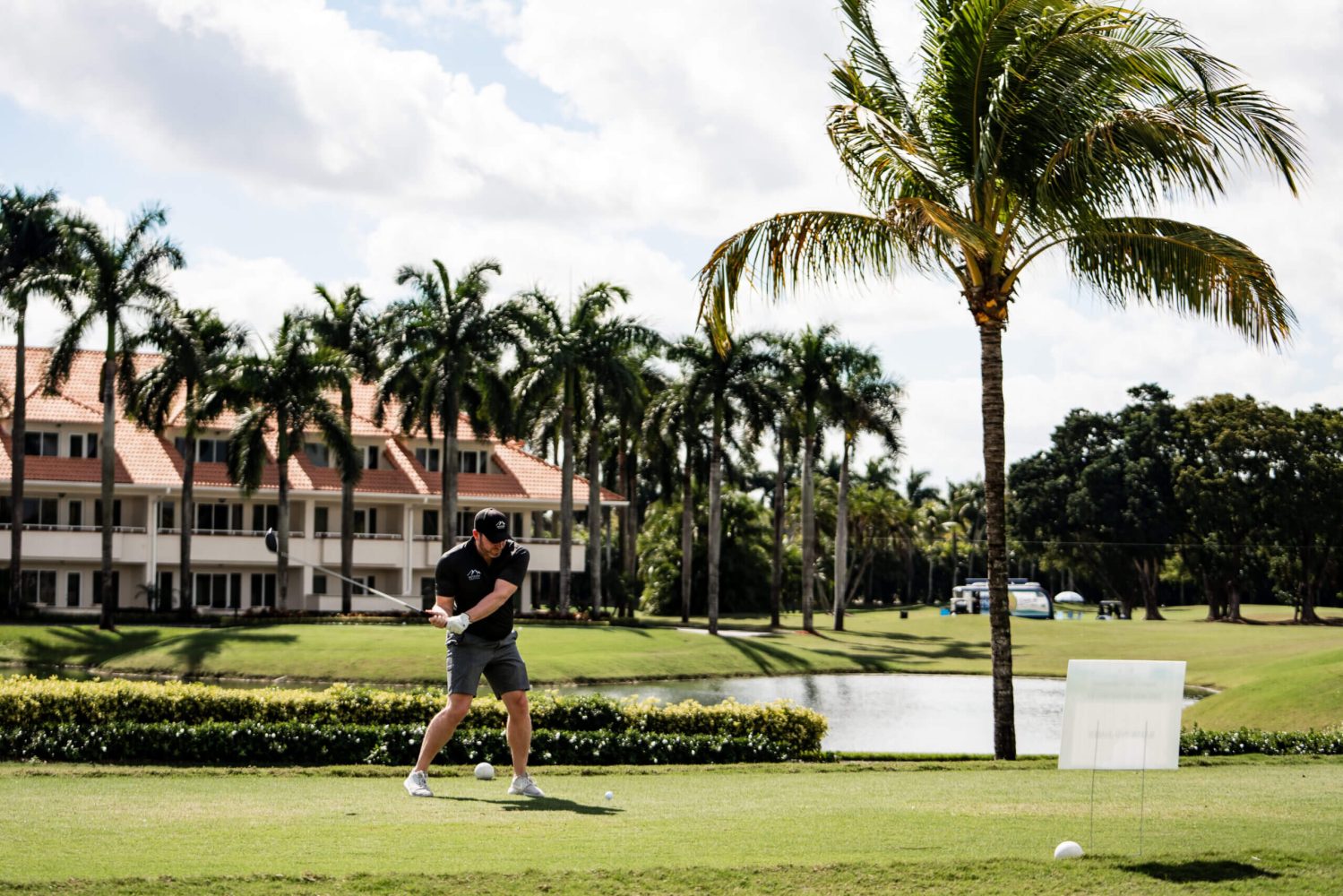A man is playing golf on the green