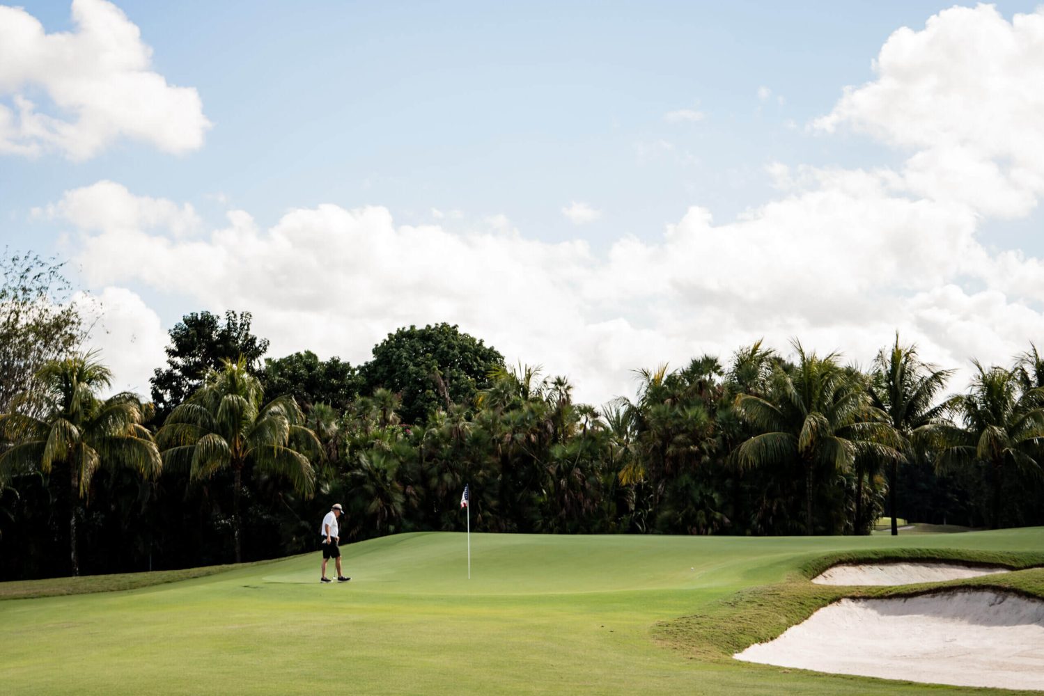A man is playing golf on the green